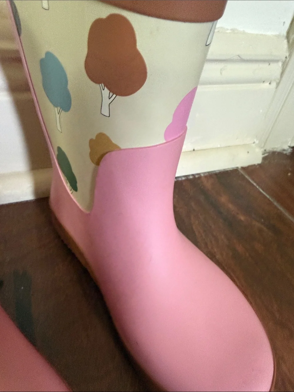 Kids Pink Waterproof Rain Boots with Tree Motif